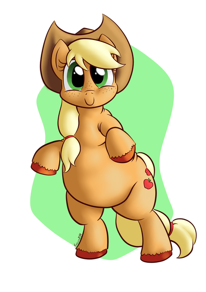 Size: 2480x3507 | Tagged: safe, artist:darkhestur, derpibooru import, applejack, earth pony, pony, applefat, bipedal, chubby, cute, fat, freckles, hat, jackabetes, looking at you, plump, solo, unshorn fetlocks