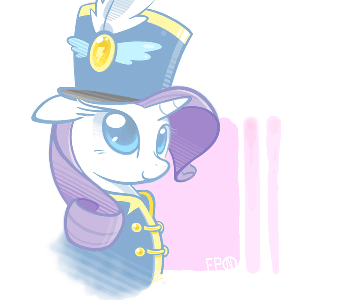 Size: 1282x1080 | Tagged: safe, artist:b-epon, derpibooru import, rarity, pony, unicorn, ancient wonderbolts uniform, classy, clothes, cute, female, hat, mare, raribetes, sgt. rarity, shako, smiling, solo, uniform