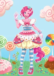 Size: 2480x3507 | Tagged: ambiguous facial structure, anthro, artist:buryooooo, clothes, derpibooru import, dress, gala dress, gloves, pinkie pie, pixiv, safe, solo