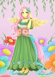 Size: 2480x3507 | Tagged: anthro, artist:buryooooo, clothes, derpibooru import, dress, fluttershy, gala dress, human facial structure, pixiv, safe, solo