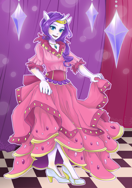 Size: 2480x3507 | Tagged: anthro, artist:buryooooo, clothes, derpibooru import, dress, gala dress, human facial structure, pixiv, rarity, safe, solo