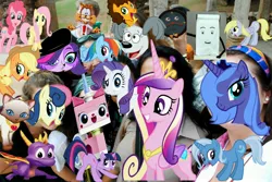 Size: 3872x2592 | Tagged: safe, derpibooru import, applejack, bon bon, cheese sandwich, derpy hooves, fluttershy, pinkie pie, princess cadance, princess luna, rainbow dash, rarity, sweetie drops, trixie, twilight sparkle, pegasus, pony, bubsy, crossover, don't hug me i'm scared, featureless crotch, female, getting real tired of your shit princess ava, lego, mare, mass crossover, notepad (dhmis), princess ava, rebound mcleish, s1 luna, selfie, spyro the dragon, the lego movie, tony the talking clock, unikitty, zoe trent