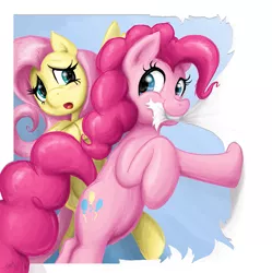 Size: 1269x1272 | Tagged: artist:redflare500, chewing, derpibooru import, fluttershy, fourth wall, mouth hold, pinkie pie, safe
