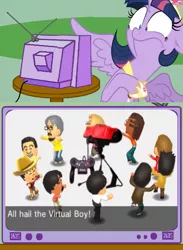 Size: 563x771 | Tagged: safe, derpibooru import, twilight sparkle, twilight sparkle (alicorn), alicorn, pony, all hail the virtual boy, exploitable meme, female, mare, meme, mii, obligatory pony, tomodachi life, tv meme, virtual boy