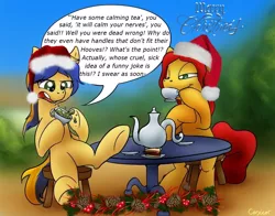 Size: 1008x791 | Tagged: artist:conicer, artist:merlos the mad, christmas, crossover, derpibooru import, edit, fanfic art, fanfic:project sunflower, my little marriage, oc, oc:erin olsen, oc:mary morris, oc:sunflower, safe