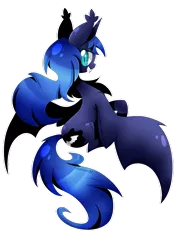 Size: 600x848 | Tagged: safe, artist:pegasisters82, derpibooru import, princess luna, bat pony, pony, bat ponified, fangs, looking at you, looking back, lunabat, moonbat, open mouth, race swap, simple background, sitting, slit eyes, smiling, solo, spread wings, transparent background, vector