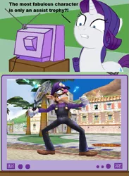 Size: 563x771 | Tagged: safe, derpibooru import, rarity, disturbed rarity, exploitable meme, fabulous, meme, obligatory pony, super smash bros., super smash bros. 4, tv meme, waluigi