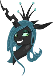 Size: 3423x4883 | Tagged: artist:gray-gold, artist:probablyfakeblonde, bedroom eyes, changeling, changeling queen, derpibooru import, fangs, female, grin, looking at you, portrait, queen chrysalis, safe, simple background, smiling, smug, solo, svg, transparent background, vector