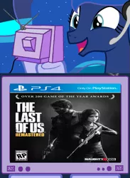 Size: 563x769 | Tagged: derpibooru import, ellie, exploitable meme, gamer luna, joel, meme, obligatory pony, playstation 4, princess luna, safe, the last of us, tv meme