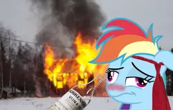 Size: 637x406 | Tagged: alcohol, booze, dashaholic, derpibooru import, drunk, drunker dash, edit, fire, rainbow dash, safe, solo