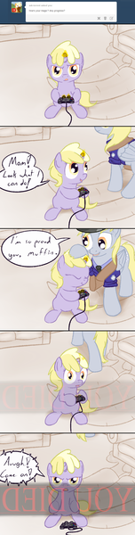 Size: 800x3160 | Tagged: safe, artist:a6p, derpibooru import, derpy hooves, dinky hooves, pegasus, pony, ask dinky doo, comic, dark souls 2, female, magic, mare, scrunchy face, video game