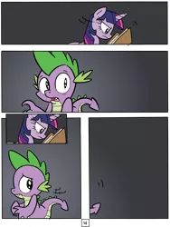 Size: 4757x6332 | Tagged: safe, artist:redapropos, derpibooru import, spike, twilight sparkle, twilight sparkle (alicorn), alicorn, pony, comic:maybe later spike, absurd resolution, book, comic, feels, female, frown, glare, mare, reading, sad, spikeabuse, wide eyes