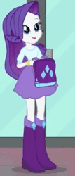 Size: 192x450 | Tagged: safe, derpibooru import, screencap, rarity, equestria girls, hamstocalypse now, rainbow rocks, animated, backpack, boots, bouncing, bracelet, clothes, cute, dancing, dancity, gif, happy, headbob, high heel boots, jewel, jewelry, open mouth, raribetes, skirt, smiling, solo