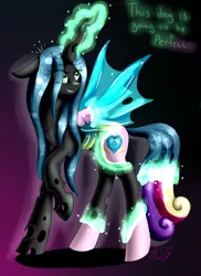 Size: 1700x2338 | Tagged: artist:artyjoyful, changeling, character to character, derpibooru import, disguise, disguised changeling, fake cadance, princess cadance, queen chrysalis, safe, solo, speedpaint, transformation