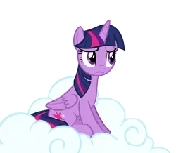 Size: 1000x873 | Tagged: safe, artist:names-tailz, derpibooru import, twilight sparkle, twilight sparkle (alicorn), alicorn, pony, testing testing 1-2-3, cloud, female, frown, mare, simple background, sitting, solo, transparent background, vector, worried