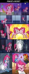 Size: 1010x2600 | Tagged: safe, artist:uotapo, derpibooru import, applejack, pinkie pie, rainbow dash, sunset shimmer, ponified, pony, equestria girls, comic, crystal empire, cupcake, drool, equestria girls ponified, eyes closed, hilarious in hindsight, hoofbump, human ponidox, magic mirror, mirror, plot, pronking, self ponidox, sleeping, smiling