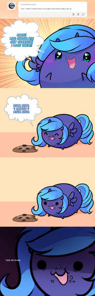 Size: 672x2080 | Tagged: safe, artist:pekou, derpibooru import, princess luna, ask my little chubbies, ask, chubbie, cookie, needs more jpeg, raisins, s1 luna, tumblr