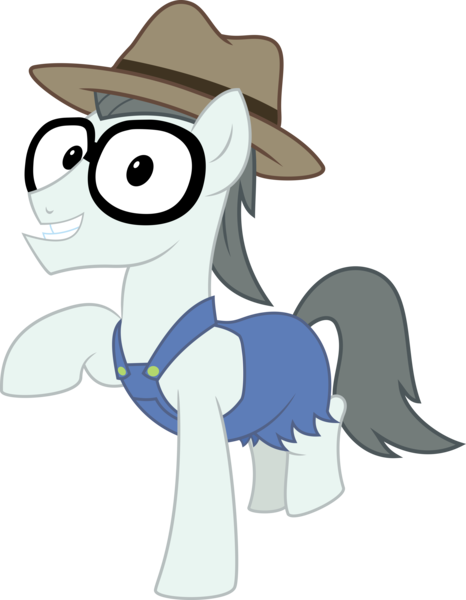 Size: 6000x7718 | Tagged: safe, artist:clashwolf3, derpibooru import, silver shill, earth pony, pony, leap of faith, absurd resolution, glasses, hat, male, overalls, raised hoof, simple background, smiling, solo, stallion, transparent background, vector