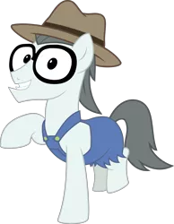Size: 6000x7718 | Tagged: safe, artist:clashwolf3, derpibooru import, silver shill, earth pony, pony, leap of faith, absurd resolution, glasses, hat, male, overalls, raised hoof, simple background, smiling, solo, stallion, transparent background, vector