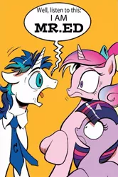 Size: 365x549 | Tagged: derpibooru import, exploitable meme, meme, mister ed, obligatory pony, princess cadance, safe, screaming armor, shining armor, spoiler:comic, twilight sparkle