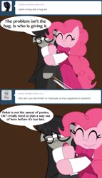 Size: 500x876 | Tagged: artist:sonic-chaos, ask, clothes, derpibooru import, four string samurai, glasses, octavia melody, pinkie pie, safe, suit, tumblr