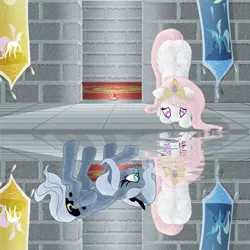 Size: 432x432 | Tagged: artist:hmpbp, cave, cave pool, derpibooru import, fanfic, mirror pool, pink-mane celestia, princess celestia, princess luna, reflection, safe, younger