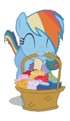 Size: 170x296 | Tagged: safe, derpibooru import, edit, screencap, rainbow dash, griffon the brush off, adorable face, animated, background removed, basket, cute, dashabetes, eyes closed, flower, galloping, gif, hnnng, mouth hold, running, simple background, smiling, solo, transparent background, weapons-grade cute