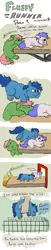 Size: 1000x4945 | Tagged: grimdark, artist:jberg360, derpibooru import, oc, oc:blueball, oc:xander, unofficial characters only, earth pony, fluffy pony, human, pony, unicorn, comic:fluffy runner, ambiguous gender, anus, balls, biting, cage, comic, fire, fluffy pony grimdark, hand, jumping, male, nudity, simplistic anus, smarty friend, tail bite