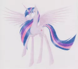Size: 2446x2165 | Tagged: safe, artist:goldie5999, derpibooru import, twilight sparkle, twilight sparkle (alicorn), alicorn, pony, colored pencil drawing, female, glowing eyes, mare, older, solo, spread wings, traditional art, ultimate twilight, wings