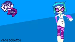 Size: 1920x1080 | Tagged: safe, artist:baleyreeves, artist:vaux111, derpibooru import, vinyl scratch, equestria girls, music to my ears, rainbow rocks, equestria girls logo, logo, simple, solo, vector, wallpaper