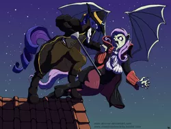 Size: 1280x960 | Tagged: semi-grimdark, artist:smr, derpibooru import, fluttershy, rarity, anthro, unguligrade anthro, unicorn, vampire, blood, clothes, cut, epic, flutterbat, sword, vampire hunter, weapon