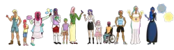 Size: 4226x1216 | Tagged: apple bloom, applejack, artist:picklepiecow, cutie mark crusaders, dark skin, derpibooru import, fluttershy, hijab, humanized, islam, mane seven, mane six, pinkie pie, princess celestia, princess luna, rainbow dash, rarity, safe, scootaloo, spike, sweetie belle, twilight sparkle, wheelchair