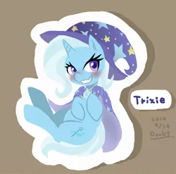 Size: 1054x1041 | Tagged: safe, artist:doubt, derpibooru import, trixie, pony, unicorn, blushing, female, grin, mare, simple background, solo