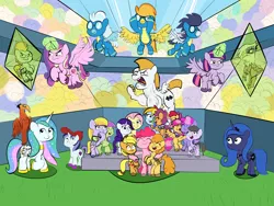 Size: 4000x3000 | Tagged: safe, artist:wadusher0, derpibooru import, apple bloom, applejack, bulk biceps, carrot top, cloud kicker, dizzy twister, fleetfoot, fluttershy, gilda, golden harvest, lightning dust, merry may, orange swirl, philomena, pinkie pie, princess cadance, princess celestia, princess luna, purple waters, rainbow dash, rainbowshine, rarity, scootaloo, shining armor, soarin', spitfire, sweetie belle, twilight sparkle, twilight sparkle (alicorn), alicorn, gryphon, pony, equestria games (episode), cutie mark crusaders, equestria games, female, mane six, mare, unshorn fetlocks