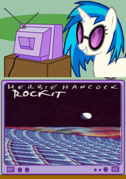 Size: 564x800 | Tagged: derpibooru import, exploitable meme, funk, herbie hancock, jazz, meme, music, obligatory pony, rockit, safe, tv meme, vinyl scratch