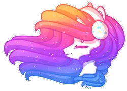 Size: 550x393 | Tagged: safe, artist:captivelegacy, derpibooru import, oc, oc:vivid visions, unofficial characters only, pony, unicorn, bright, cute, female, headphones, mare, music, pretty, shiny, solo, sparkles