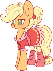 Size: 565x757 | Tagged: safe, artist:otterlore, derpibooru import, applejack, alternate hairstyle, animated, boots, clothes, cute, dress, jackabetes, shoes, simple background, solo, transparent background