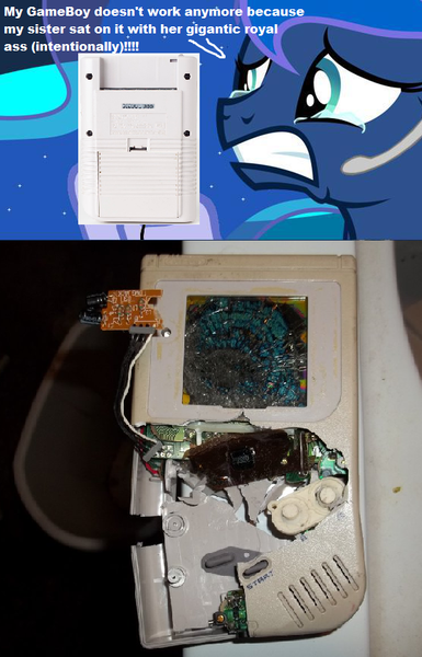 Size: 556x866 | Tagged: broken, crying, derpibooru import, exploitable meme, game boy, gamer luna, meme, nintendo, obligatory pony, plot, princess celestia, princess luna, princess molestia, sad, suggestive, trollestia, tv meme