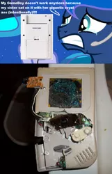 Size: 556x866 | Tagged: broken, crying, derpibooru import, exploitable meme, game boy, gamer luna, meme, nintendo, obligatory pony, plot, princess celestia, princess luna, princess molestia, sad, suggestive, trollestia, tv meme