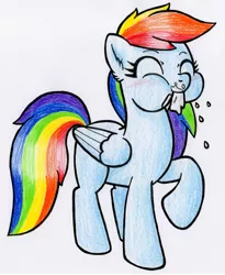 Size: 3969x4829 | Tagged: artist:warumono1989, derpibooru import, eating, rainbow dash, safe, solo, traditional art