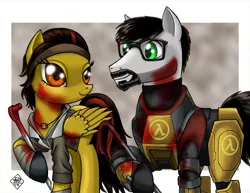 Size: 1024x792 | Tagged: alyx vance, artist:razia, blood, glasses, gordon freeman, half-life, half-life 2, ponified, semi-grimdark