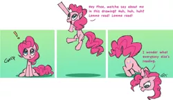 Size: 2325x1350 | Tagged: artist:yikomega, breaking the fourth wall, comic, derpibooru import, dialogue, pinkie pie, safe