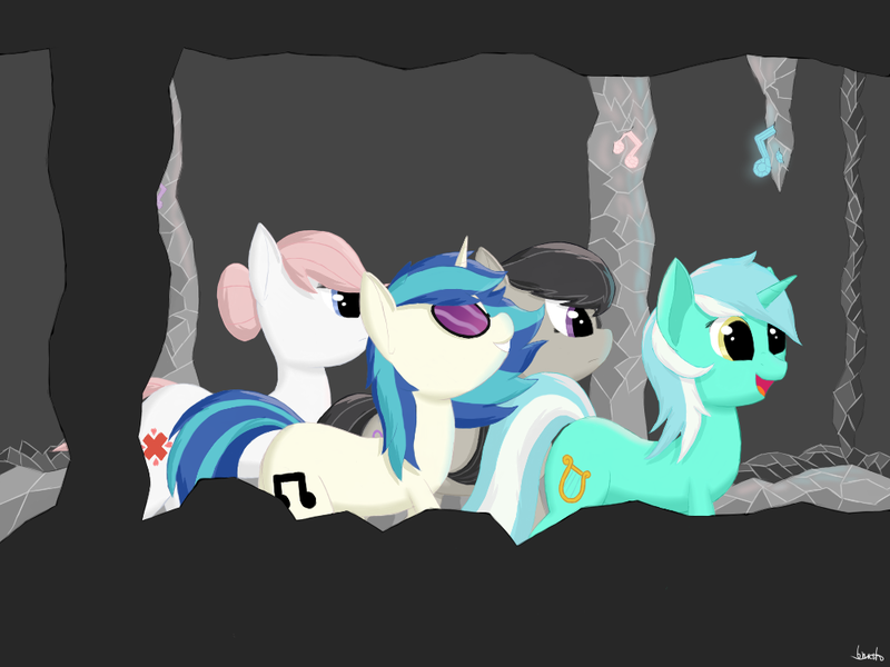 Size: 1000x750 | Tagged: safe, artist:sea-gnash, derpibooru import, lyra heartstrings, nurse redheart, octavia melody, vinyl scratch, pony, unicorn, group