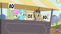 Size: 960x540 | Tagged: animated, derpibooru import, doctor whooves, edit, exploitable meme, fuck physics, hub logo, leap of faith, lyra heartstrings, lyra's score, mare in the moon, meme, merry may, moon, perspective flip, safe, score, screencap, stabilized, sun, time turner, upside down