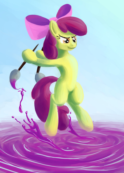 Size: 1000x1400 | Tagged: safe, artist:fantdragon, derpibooru import, apple bloom, pony, bipedal, paint, paintbrush, solo