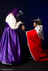 Size: 500x750 | Tagged: 2013, armor, artist:vixenrosecosplay, brony fan fair, cape, cloak, clothes, convention, cosplay, derpibooru import, dress, human, irl, irl human, king sombra, photo, rarity, safe, sombrarity