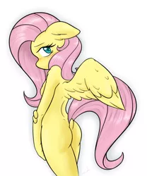 Size: 2857x3427 | Tagged: suggestive, alternate version, artist:ambris, derpibooru import, fluttershy, anthro, ass, barbie doll anatomy, blushing, breasts, delicious flat chest, dock, female, flattershy, flutterbutt, image, looking at you, looking back, looking back at you, multiple variants, nudity, png, sideboob, solo, solo female