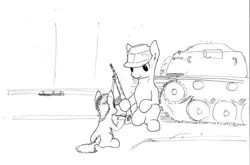 Size: 1023x674 | Tagged: artist:ravetuba, carnation, carnation revolution, derpibooru import, gun, monochrome, ponified, portugal, rifle, safe, tank (vehicle), traditional art, weapon