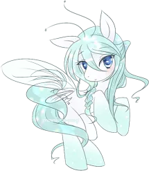 Size: 506x589 | Tagged: safe, artist:snowshine-pony, derpibooru import, oc, oc:snow shine, unofficial characters only, breezie, fairy, pegasus, pony, blushing, solo, species swap