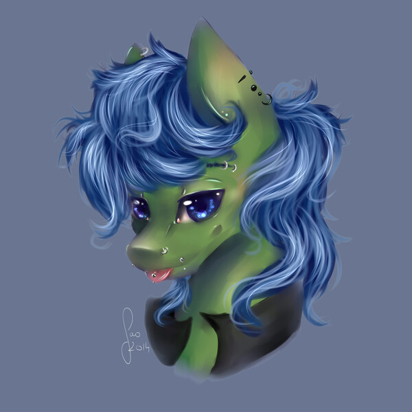 Size: 2000x2000 | Tagged: safe, artist:saoiirse, derpibooru import, oc, unofficial characters only, :p, looking at you, painting, piercing, portrait, smiling, solo, tongue out